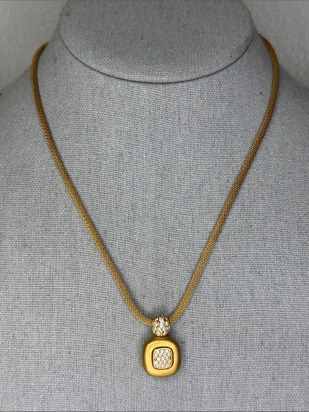 Vintage Swarovski Crystal Square Pendant Necklace Gold Tone 16" Swan Signed